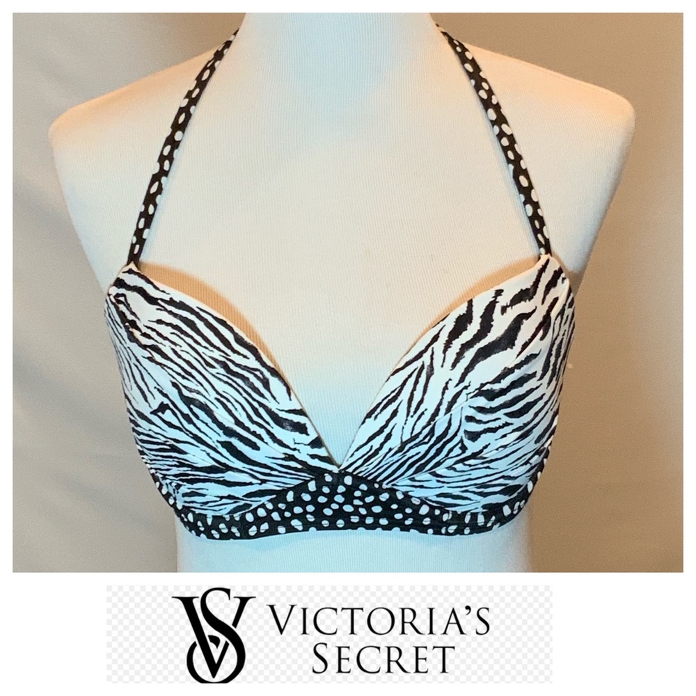 VS black & white zebra print/polka dot bikini top